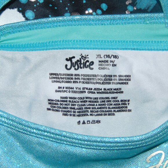 Justice Turquoise Black White Splotches Leotard NWT XL(16-18) - Picture 5 of 8